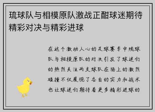 琉球队与相模原队激战正酣球迷期待精彩对决与精彩进球